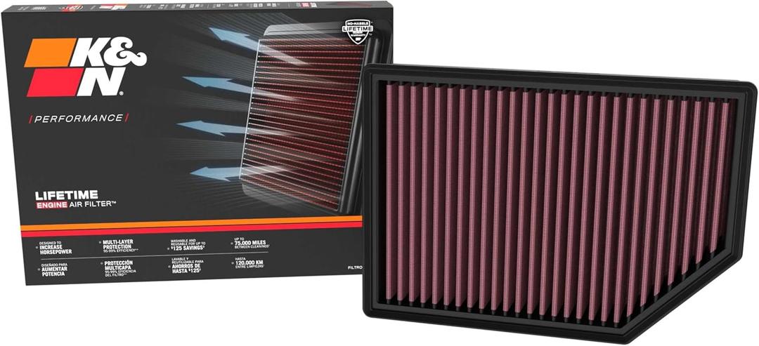 K&N High-Flow Original Lifetime Engine Air Filter: Increase Power: Premium, Washable: Compatible with 2023-2026 RAM/JEEP: (See Product Descriptions for Select Models), 33-5125