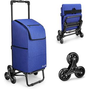 KEDSUM 2 in 1 Stair Climbing Cart, 60L/300LBS Grocery Cart on Wheels for Stairs, Shopping Carts for Groceries with Removable Waterproof Bag, Folding Shopping Carts for Stairs, Blue