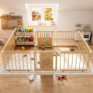IKALIFE Large Wooden Baby Storage Playpen 9+3 Panels 71”×48”