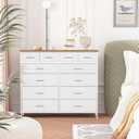 VASICAR White Dresser for Bedroom with 12 Deep Drawers, Wide Chest of Drawers, 55" TV Stand with Retro Wood Top, Tall Fabric Dresser for Closet, Nursery