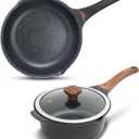 Vinchef Nonstick Sauce Pan & Skillet with Lids, 4QT Sauce Pot & 12.5 IN Deep Fry Pan, Dishwasher Safe,Induction Compatible, Scratch/Stain Resistant, PFAS-Free, Black