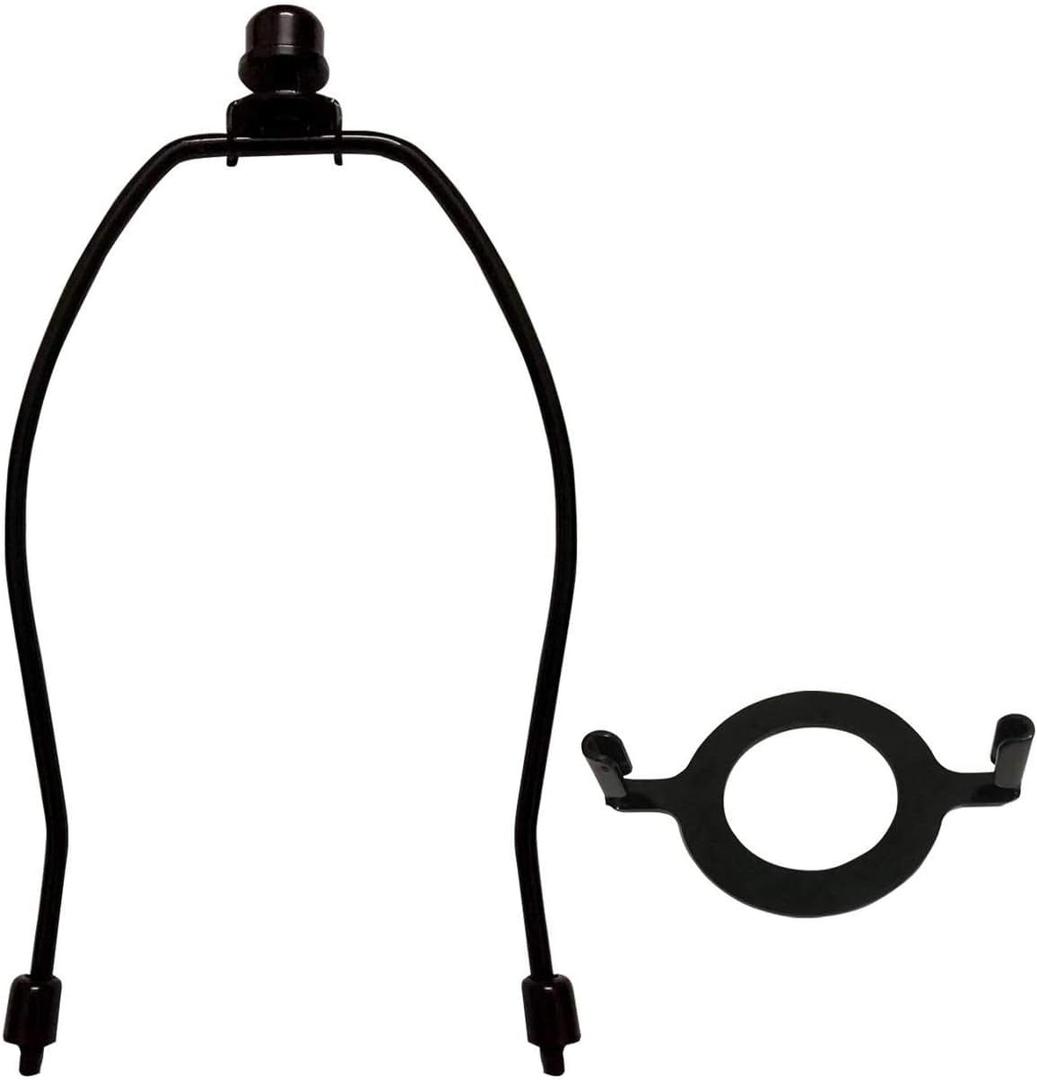 6" Lamp Shade Harp Holder and E26 Light Base UNO Fitter Adapter Converter Finial Set,for Table and Floor Lamps (Black)