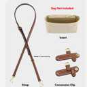 Mini Bag Organizer with Genuine Leather Crossbody Strap Conversion Kit, Compatible with Longchamp Mini Bag Inner Liner Insert + Strap Kit Set, Beige