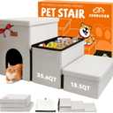 Dog Stairs with Condo 18" H, 3-Step Wider Dog Steps for High Beds Couch, Folding Storage Pet Stairs Gift for Small/Medium/Large Old Dogs Cats, Ramp for Climbing Car Up to 150 lbs, Beige