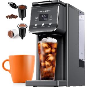 K Cup Coffee Maker With Bold Setting, Single Serve Hot & Iced Coffee Maker for K-Cup and Grounds, 52 Oz Removable Water Tank, 6 to 14oz Brew Size, Pod Coffee Machine With Reusable Filter, Gray