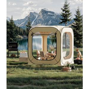 Instant Outdoor Clear Bubble Tent, All Weather Sport Tent Instant Rainproof Camping Rain Shelter for Sports Events, Patio, Fishing (70"x70", Beige)