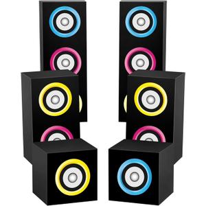 6Pcs 80s 90s Party Boxes Large Music Hip Hop Party Decorations Boxes Large Paper Boombox Boom Box Decorations for Retro 1980s 1990s Theme Birthday Disco Music Neon Supplies Favors