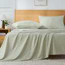 Sage Green Gingham Twin Sheet Set, 3-Piece Soft Brushed Microfiber Bed Sheets - 16" Deep Pocket Fitted Sheet, Wrinkle & Fade Resistant, Hotel Luxury Bedding