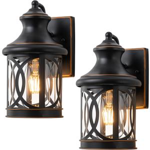 2-Pack Outdoor Wall Lights, Porch Lights, Waterproof Outdoor Wall Sconce, Exterior Light Fixture Oil-Rubbed Bronze Finish with Clear Glass Shade for Garage Patio Front Door Balcony, 12in. (11.5in.)