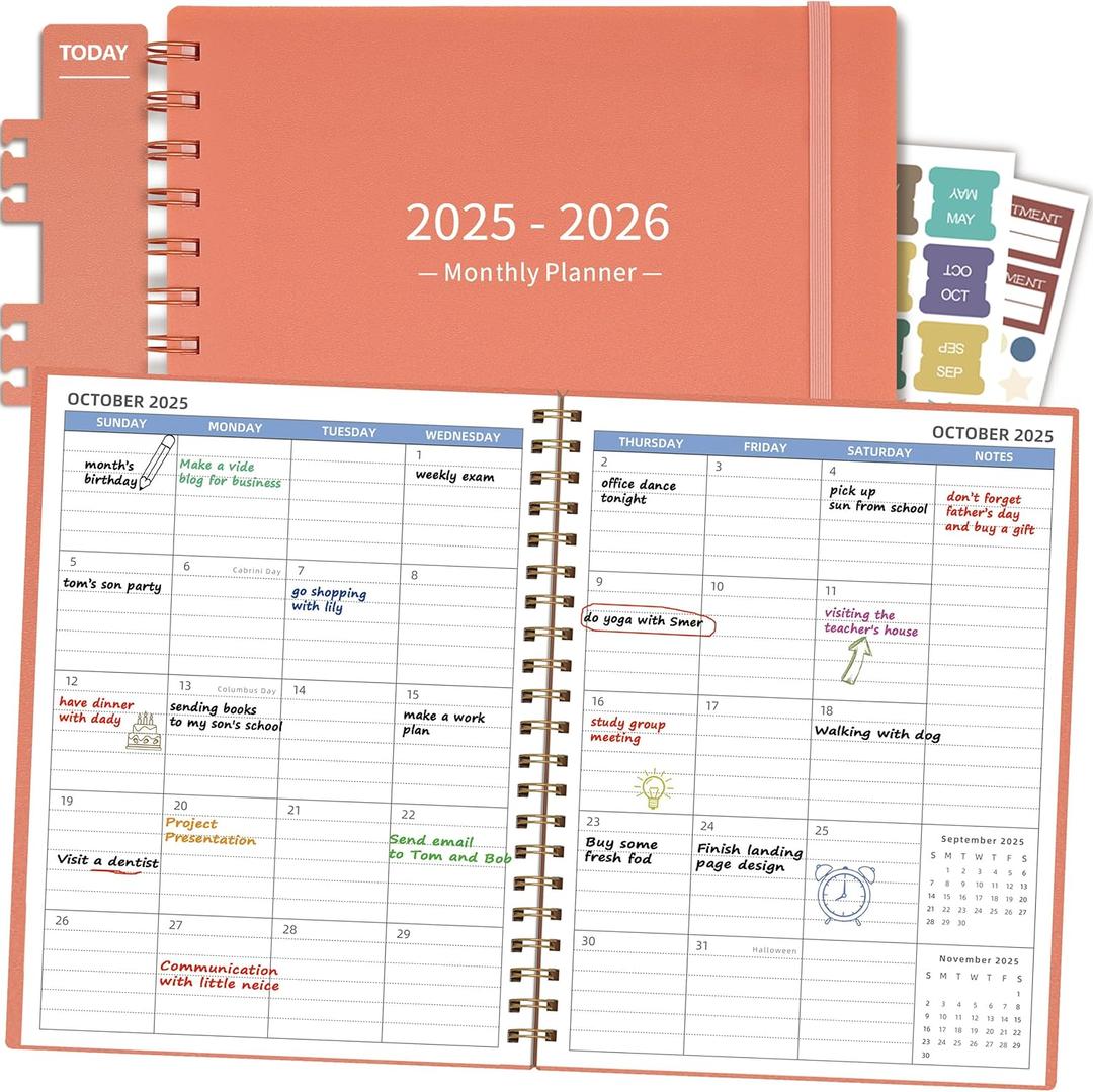 4 x Monthly Planner 2025-2026 (7.4'' x 9.6''), Jul 2025-Dec 2026, 18 Months Calendar Planner, 2025 Academic Yearly Agenda Planner with Bookmark & Pocket, Perfect for School, 120GSM Paper, Pink
