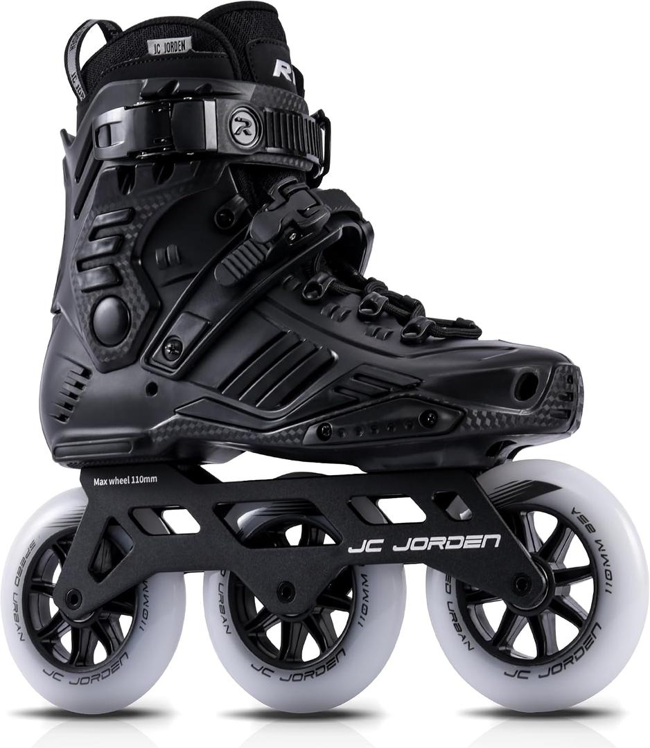 Inline Skates for Women Men, 3 Wheels 110mm Roller Skates Blades with Durable Outer Shell, Outdoor Professional Fitness Speed Racing Skates with Metal Frame for Adults Unisex, Black, 11