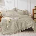 JOLLYVOGUE King Size Comforter Set, 3 Pieces Linen Seersucker Comforters King Size, Lightweight & Fluffy Bedding Sets King for All Season with 1 Ruffle Comforter and 2 Ruffle Pillowshams