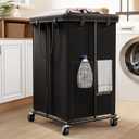150L Laundry Basket with Wheels, Rolling Laundry Hamper with Cloth Cover, Laundry Cart with Metal Frame & Removable Bag, Large Dirty Clothes Hampers for Bedroom Aesthetic, Laundry Room Bathroom, Black