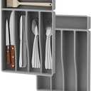 2 Pack Silverware Drawer Organizer Set, Silicone Silverware Holder, Kitchen Utensil Drawer Organization and Storage, Ideal Flatware&Cutlery Organizer withnot BPA, Dishwasher Safe (Grey)
