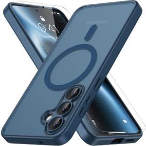 for Samsung Galaxy S25 FE Case, Compatible with MagSafe, Magnetic Translucent Matte Slim Protective Cover with 1 Screen Protector - Military-Grade Drop Protection (Blue)