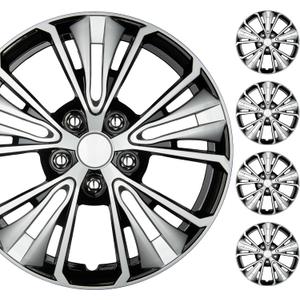 BDK 16 Inch Hubcaps Set of 4 OEM Replacement Snap-On Wheel Rim Covers - Universal Fit Car Wheel Cover for Cars, Trucks, SUV, Vans Durable ABS Black & Silver 5-Spoke Hub-Cap Car Accessories Exterior