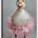UZWGG 1pcs Framed Pink Ballet Skirt White Duck Canvas Wall Art Cute Duck Picture Wall Decor Funny Animals Poster Print for Kids Room Nursery Artwork Home Decor Wrapped Canvas 16x24inch(40x60cm)