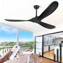 Haipeel 52 Inch Ceiling Fan no Light, Wood Ceiling Fans without Lights with Remote Control, Indoor Outdoor Ceiling Fan for Porch Garage Modern Propeller Black Ceiling Fans 3 Blades, Matte Black