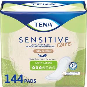 Tena Sensitive Care Ultra Thin Light Incontinence Pads for Women, Postpartum and Bladder Control, Regular, 144 Count
