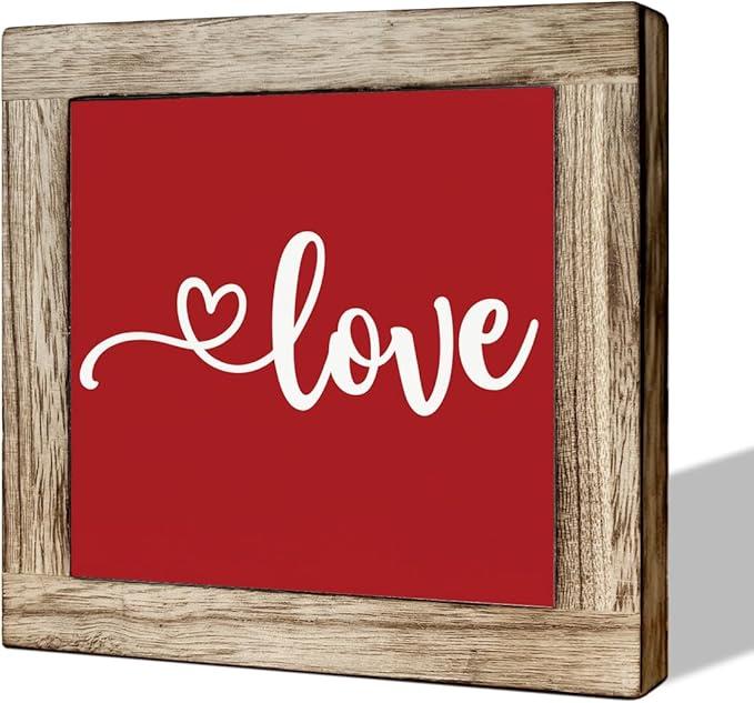 Love Sign, Wooden Box Signs for Home, Table Decor Art, Love Heart Sign, Tabletop Decor for Valentines Day, Romantic Bedroom Decors, Signs for Dining Room Bedroom