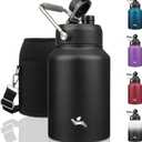 Konokyo Half Gallon Jug with Handle,64 oz Insulated Water Bottle with Carrying Pouch,Double Wall Vacuum Stainless Steel Metal Bottle,Black
