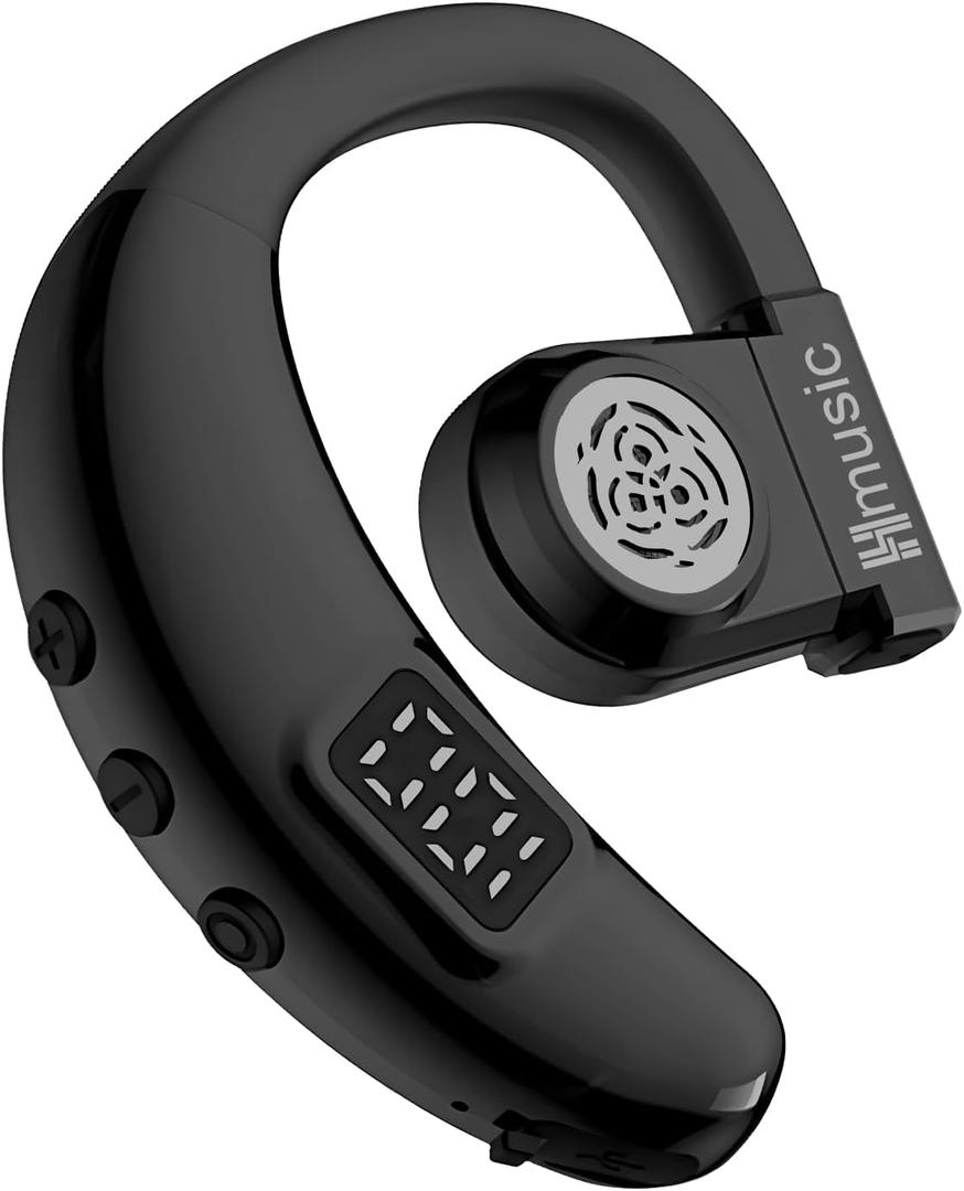 Hmusic I6 Bluetooth Earpiece, V5.4 Wireless Bluetooth Headset for Work, Single Ear Headset with Noise Cancelling Mic, 20H Playtime Power Display, 180 Rotatable Mono Headphone for Driving Phone Calls