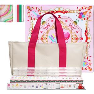American Acrylic 4-Layer Mahjong Set with Rainbow Translucent Backs, 2 Bags, 4 Acrylic Racks, Silent Mat – Portable American Mahjong Game Set for Adults, Family Game Night & Travel, 0.9" x 1.2" x 0.5"