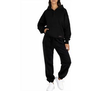 Womens 2 Piece Sweatsuit Set, 2025 Casual Long Sleeve Hoodie with Loose Wide Leg Sweatpants for Fall and Winter (Black, M)