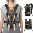 Dog Front Carrier Backpack, Legs Out Secure-Fit Pet Chest Carrier for Small Dog 6-17 lbs, Adjustable Pet Front Carrier Backpack with Safety Belt, Hands Free Pet Carrier for Hiking Cycling (M, Black)