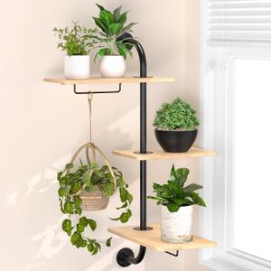 YUOROS Window Plant Shelves, 3-Tier Rotating Plant Shelf Stand, Indoor Metal Wall Plant Holder