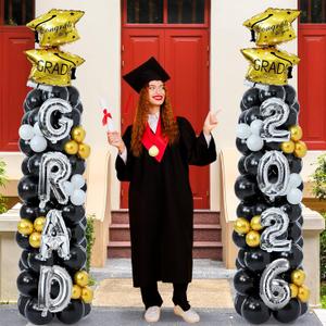 Hungdao 2 Sets Graduation Balloon Column Stand Kits with 174 Balloons 6.6ft Black Gold Balloon Tower Stand Kit with Base 2026 Graduation Adjustable Decorations for Grad Party Decor Supplies