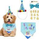 ADOGGYGO Dog Birthday Bandana Scarf and Blue Boy Puppy Birthday Party Hat with Cute Bow Tie for Small Dog Cat (Small)