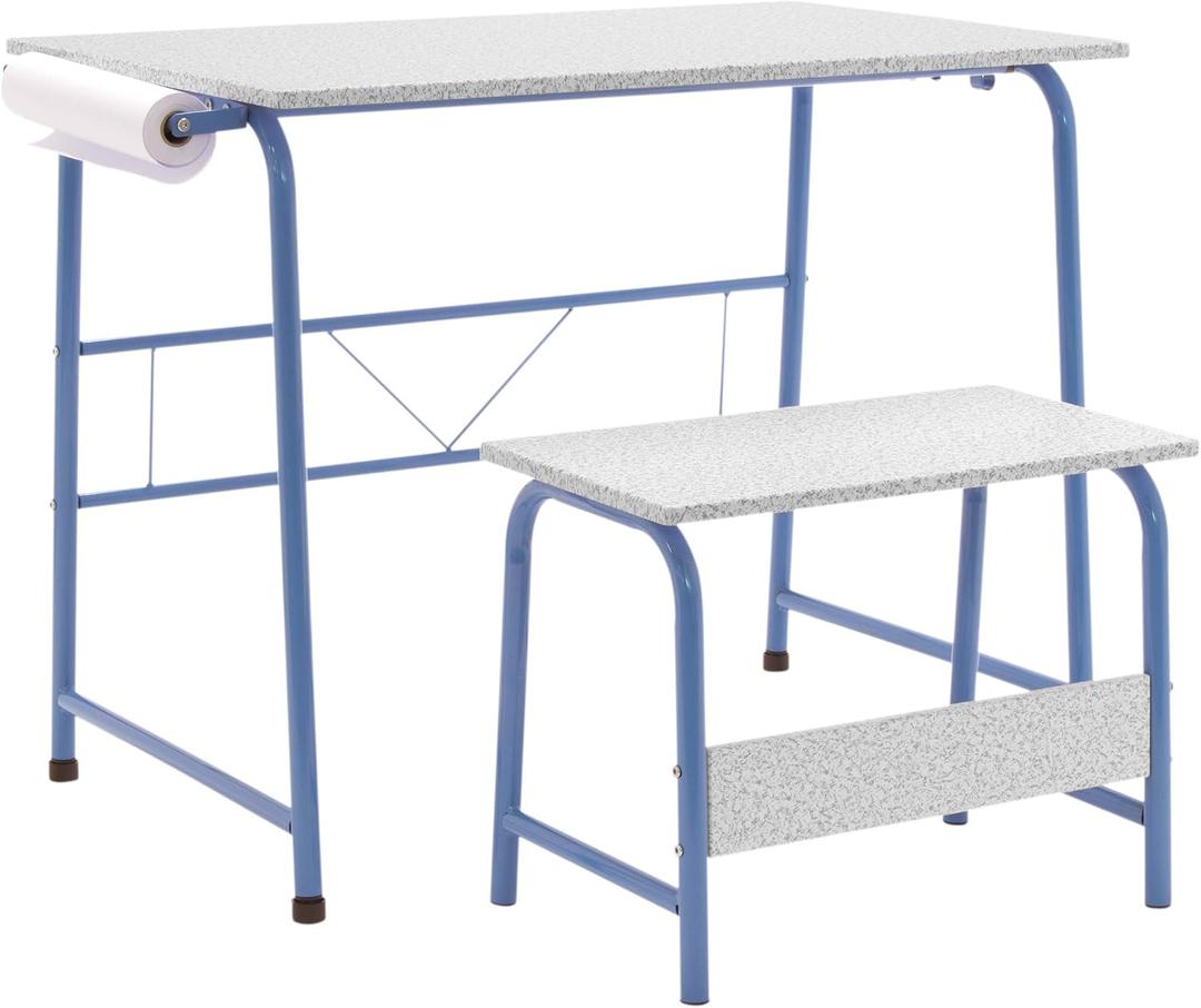 Project Center, Kids Craft Table with Bench In Blue / Spatter Gray 55126, 37.75"W x 21.75"D x 28"H