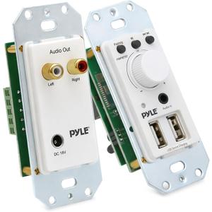 Pyle Bluetooth Receiver Wall Mount - In-Wall Audio Control Receiver w/ Dual USB Charging Port, 3.5mm AUX Input for Sound Systems - For Home Theater Entertainment - Includes DC Power Adaptor - PWPBT67