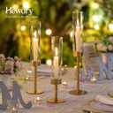 Hewory Gold Candle Holders, 3Pcs Brass Candle Stick Candelabra with Glass Candle Cover for Wedding Table Centerpiece Christmas Decor