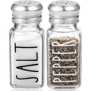Clear Glass Salt and Pepper Shakers Set by Brighter Barns - Modern Kitchen Decor for Home Restaurant BBQ Camping RV - Farmhouse Kitchen Accessories - Glass Shakers & Stainless Steel Lids (Clear)