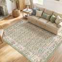 Jinchan Haden 6x9 Large Area Rug for Living Room Vintage Floral Cottage Rug Soft Non-Slip Low Pile Washable Bedroom Dining Room Home Decor Girls Dorm Carpet Sage Green