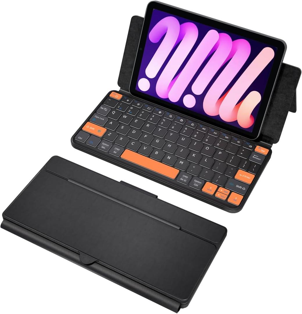 Universal Travel Keyboard Plus, New Dual Bluetooth Portable Keypad with 7-Color Backlit & Any-Angle Stand, Wireless Tablet Keyboard for iPad/Z Fold/Galaxy Tabs/Phones, Keypad for iOS/Android/Windows (Black)