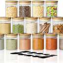 SODSAI 4Piece Glass Storage Jars Set with Airtight Bamboo Lids and Labels,6oz Glass Spice Jar Mini Food Storage Containers for Home Kitchen,Pantry,Tea,Sugar,Salt,Coffee,Flour,Herbs,Grains