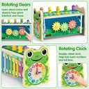 6-IN-1 Wooden Montessori Toys for 1 Year Old, Mole-Tapping Game | Play the Xylophone | Frog Clock | Carrot Harvest Game | Spinning Gear, Toddler Toys Aged 1-4, Baby Toy Gift for Early Learning