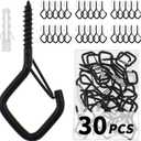 CADONO 30 PCS Cup Screw-in Hanger Hooks with Safety Buckle, Windproof Screw Hooks Perfect for Hanging Outdoor String Lights, Plants, and Patio Lights,for Ceiling and Wall Mount, 2.2 Inches in Black