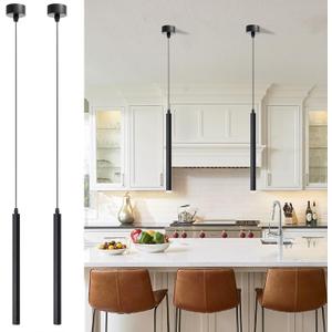 Pendant Lights Kitchen Island 2 Pack, Modern LED Pendant Light for Bedroom Bedside Table TV Background, Minimalist Black Pendant Light Fixture, Kitchen Island Light, Height Adjustable, 3000k