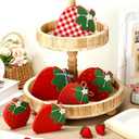 Yalikop 6 Pcs Wood Strawberries Summer Decor Summer Tier Tray Decoration Strawberry Decor Wood Table Signs Block Signs Party Tiered Tray Decorations for Holiday Party Home Supplies