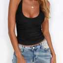 Yousify Halter Tops for Women Sexy Deep Scoop Neck Tank Top Y2k Going Out Fitted Backless Sleeveless Summer Tops (Black), Large