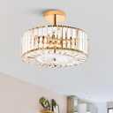 VONLUCE Crystal Light Fixture, Modern Semi Flush Mount Ceiling Light, 15" Round 4-Light Crystal Chandelier Hallway Lighting for Kitchen Bedroom Living Room Dining Room Entryway Closet, Gold