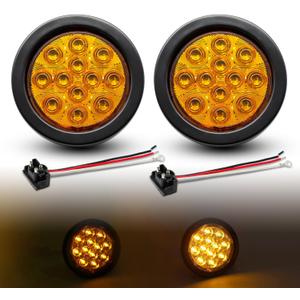 TMH 2pcs 4 Inch 12 Super Bright LED Tail Turn Signal Indicator Light Marker Amber Assembly Rubber Mount Grommet for Trucks Trailers