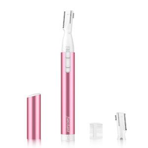 Upgraded Eyebrow Trimmer, Precision Electric Eyebrow Razor for Women Battery-Operated Facial Hair Remover with Comb No Pulling Sensation Painless for Face Chin Neck, Upper-Lip, Peach-Fuzz (Coral Pink)