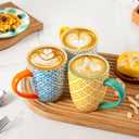 Ceramic Coffee Mugs Set - 16 Oz Large Porcelain Tea Cups with Handle for Women Men Cocoa Latte Cappuccino - Christmas Housewarming Gift - Microwave Dishwasher Safe - Set of 6 - Assorted Colors