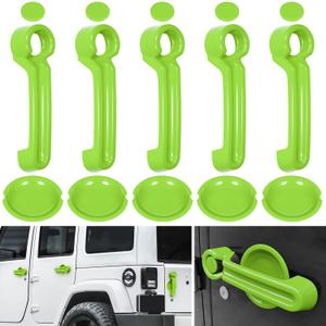 E-cowlboy Door Handle Cover Inserts+Tailgate Handle Cover+Recess Guard for 2007-2018 Jeep Wrangler JK JKU Sports Sahara Freedom Rubicon Unlimited Exterior Accessories (Green 15PCS)