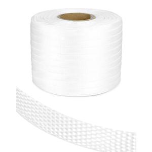 QWORK 1/2" x 1500' Woven Cord Strapping Roll, Heavy Duty Polyethylene Braided Rope Strap Roll, 1300 lb Strong Break Strength 6" x 3" Core, Strength and Flexibility Poly Cord Strapping, White